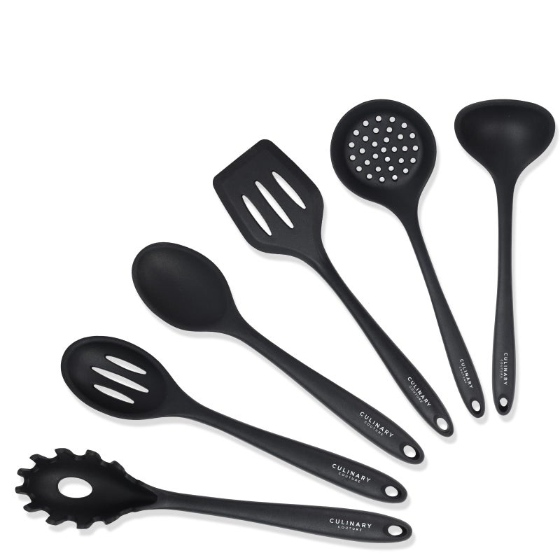 Culinary Couture Black Silicone Kitchen Utensils Set of 6, Non-Stick Heat-Resistant Silicone Kitchen Utensils Set with Steel Inner Core - Image 1